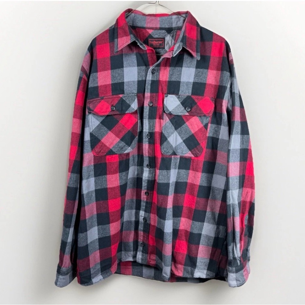Five Brother Flannel Shirt Men’s L-T Red Tartan Plaid Heavy Cotton L/S Workwear